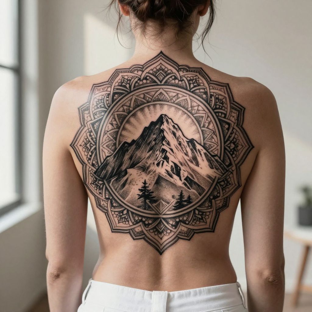 Mandala Mountain Fusion tattoo idea