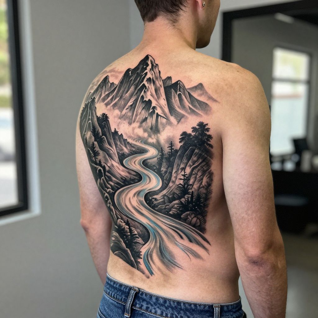 Mountain and River Combo tattoo idea