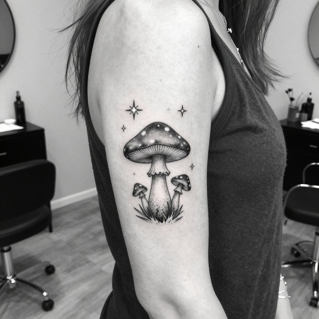 Mushroom with Tiny Stars tattoo idea