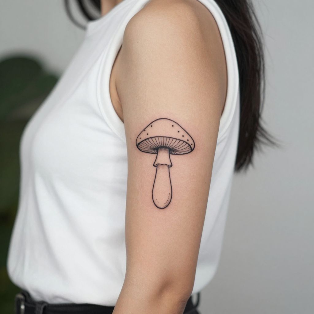 Minimal Single Line Mushroom tattoo idea