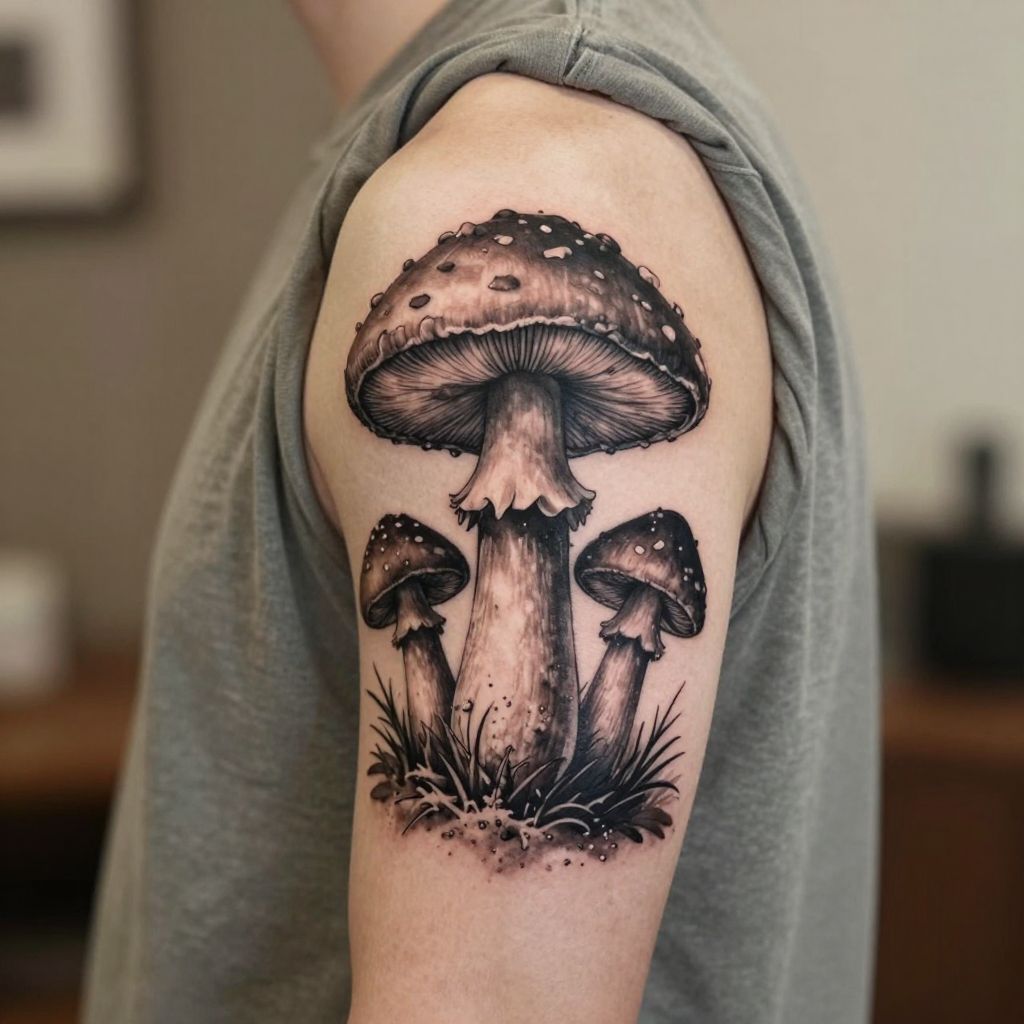 Realistic Forest Mushroom tattoo idea