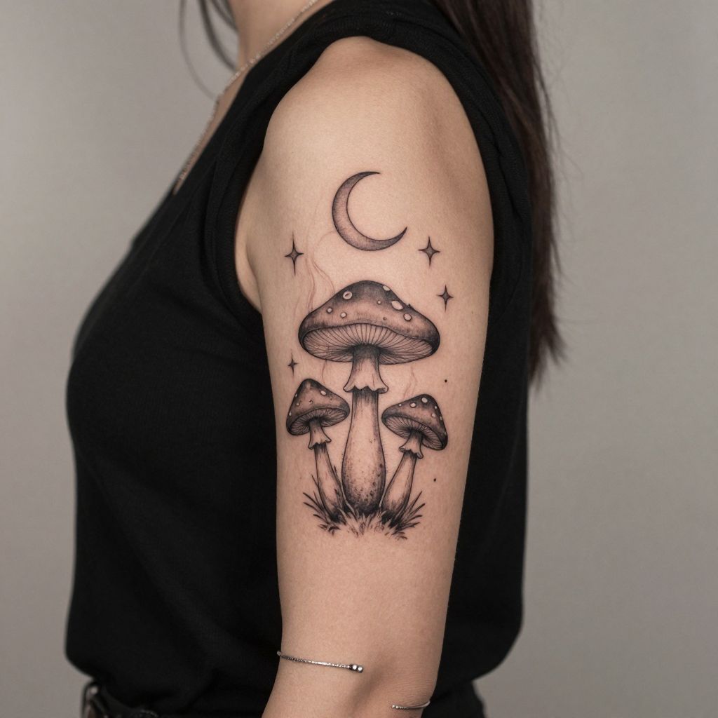 Witchy Mushroom Trio tattoo idea