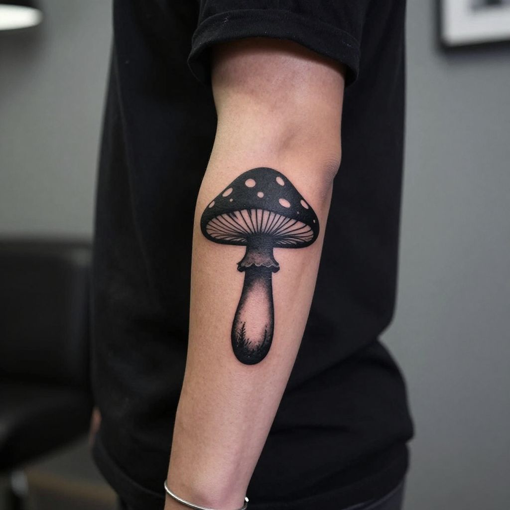 Blackwork Mushroom Silhouette tattoo idea
