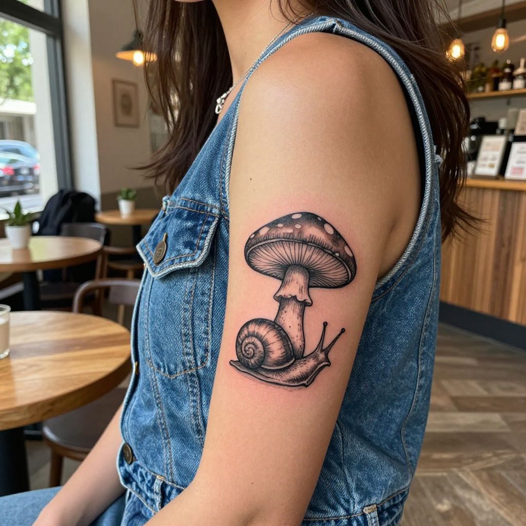 Mushroom Snail Scene tattoo idea