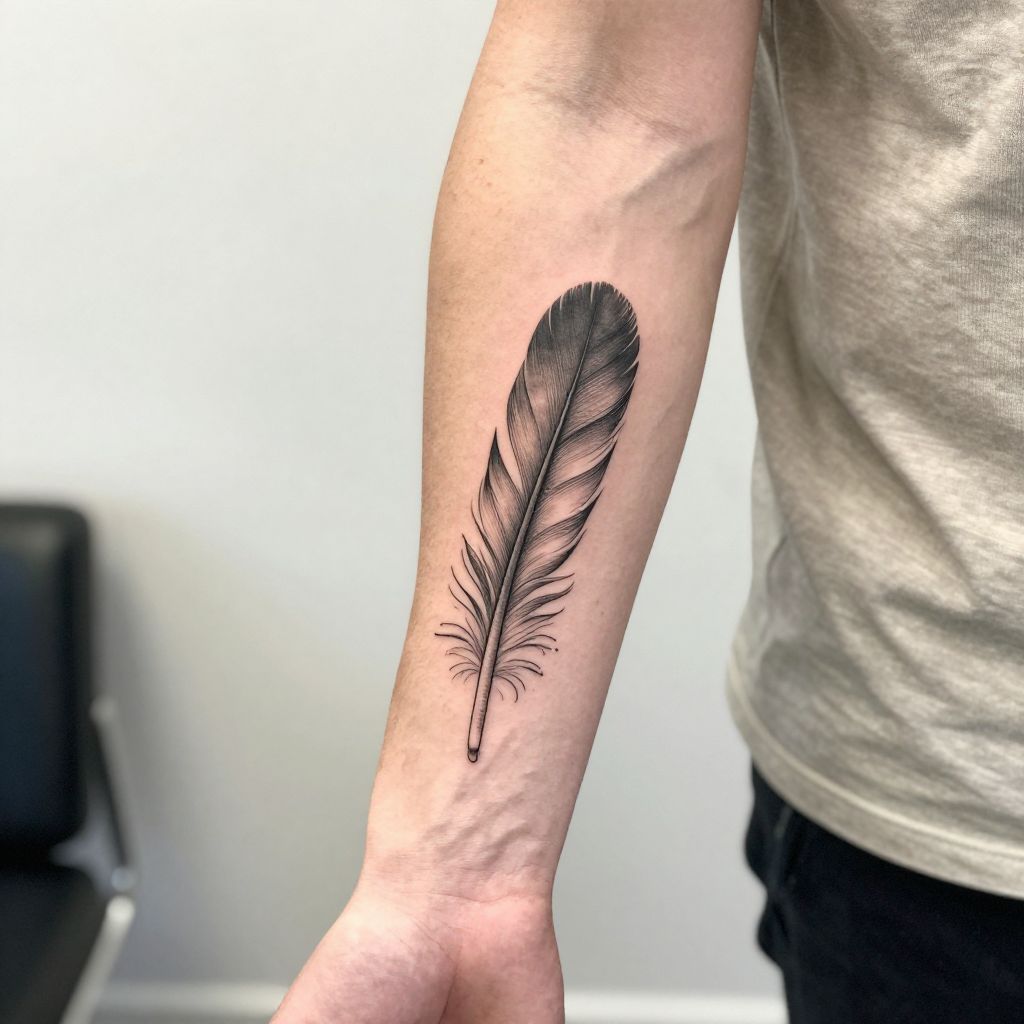 Name With Feather Detail tattoo idea