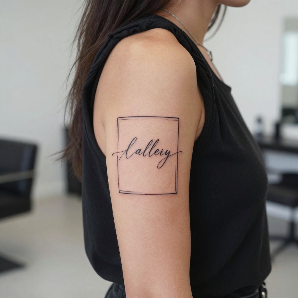 Name With Minimalist Line Frame tattoo idea