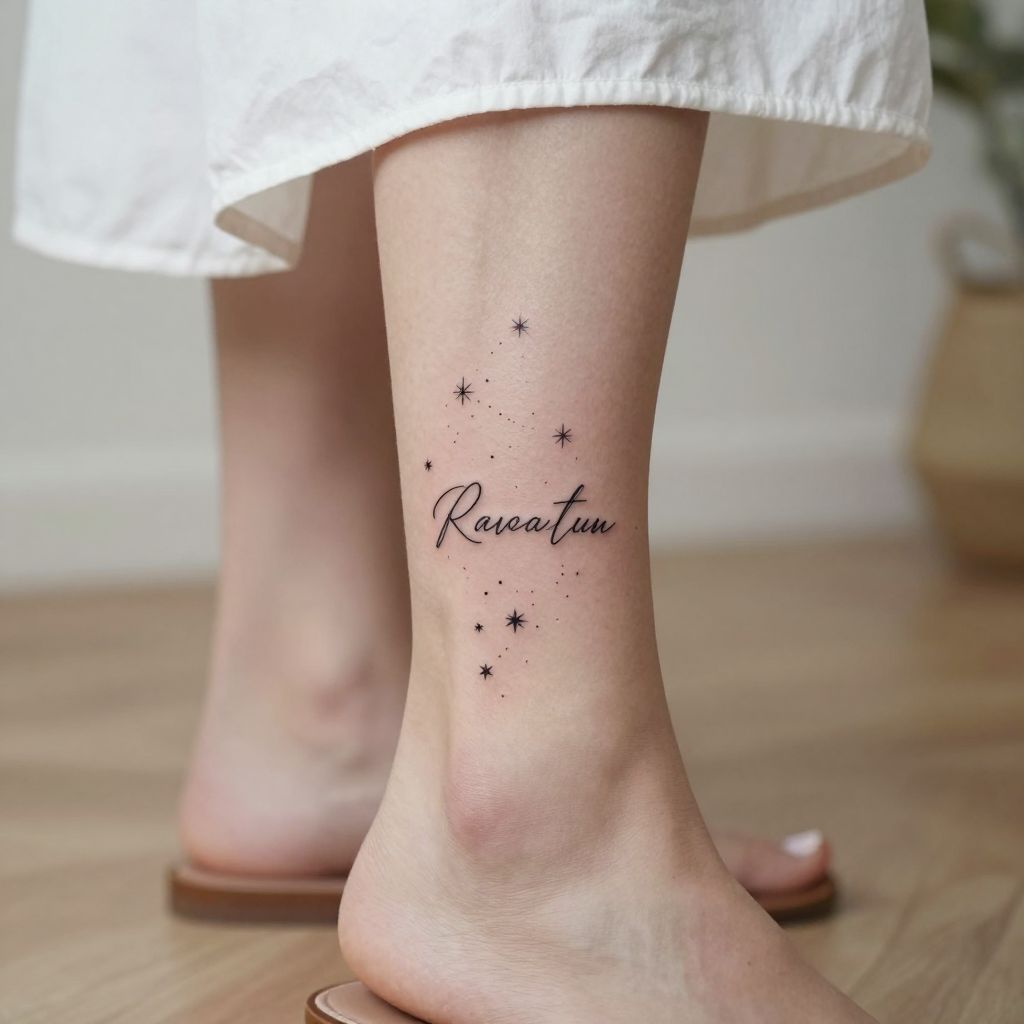 Name With Tiny Stars and Dot Work tattoo idea