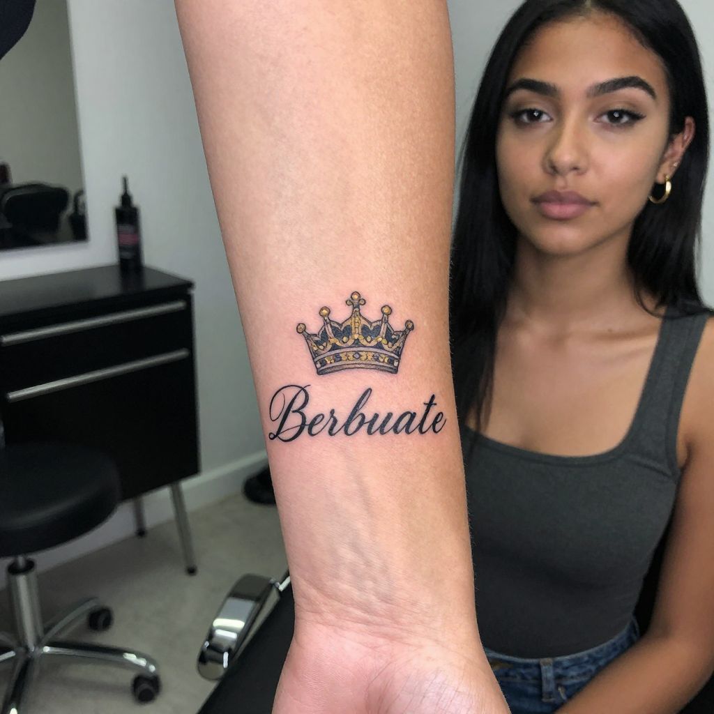 Name With Tiny Crown tattoo idea