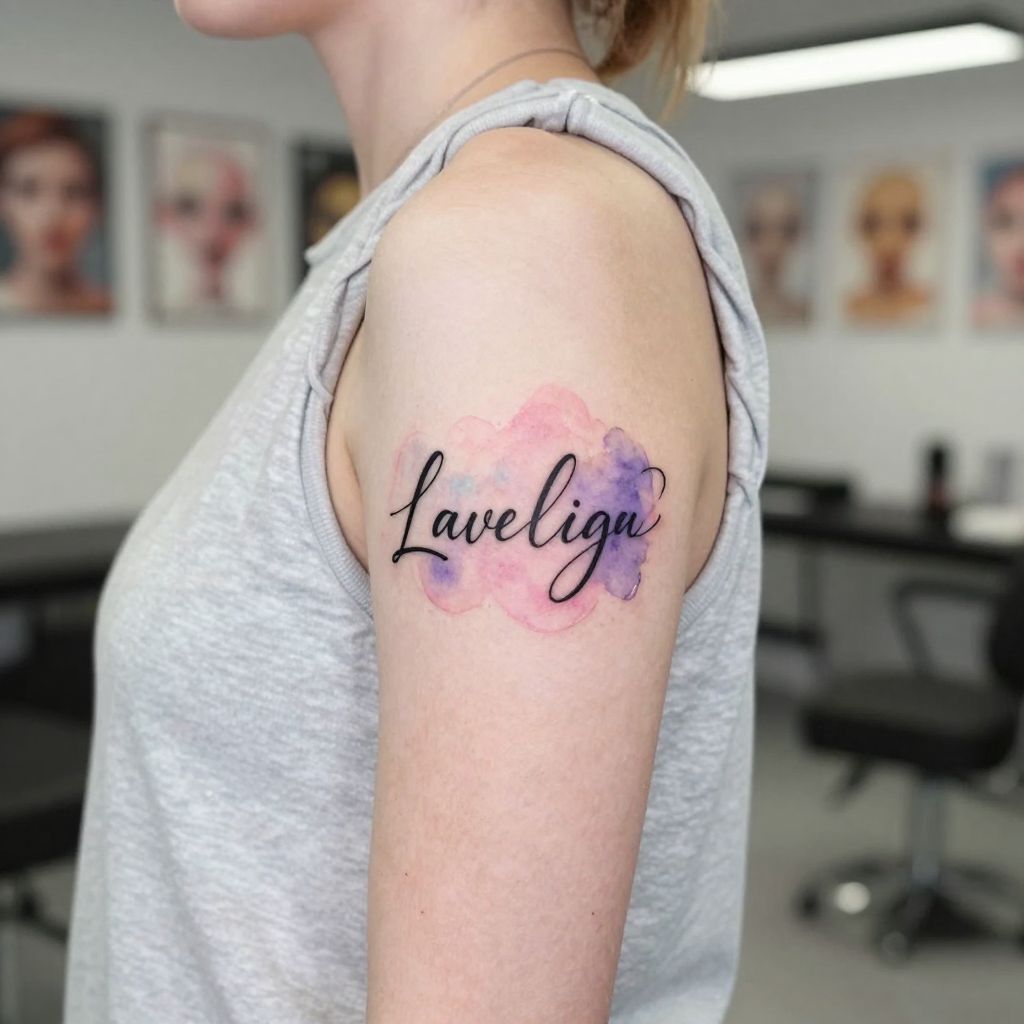 Name with Watercolor Wash tattoo idea