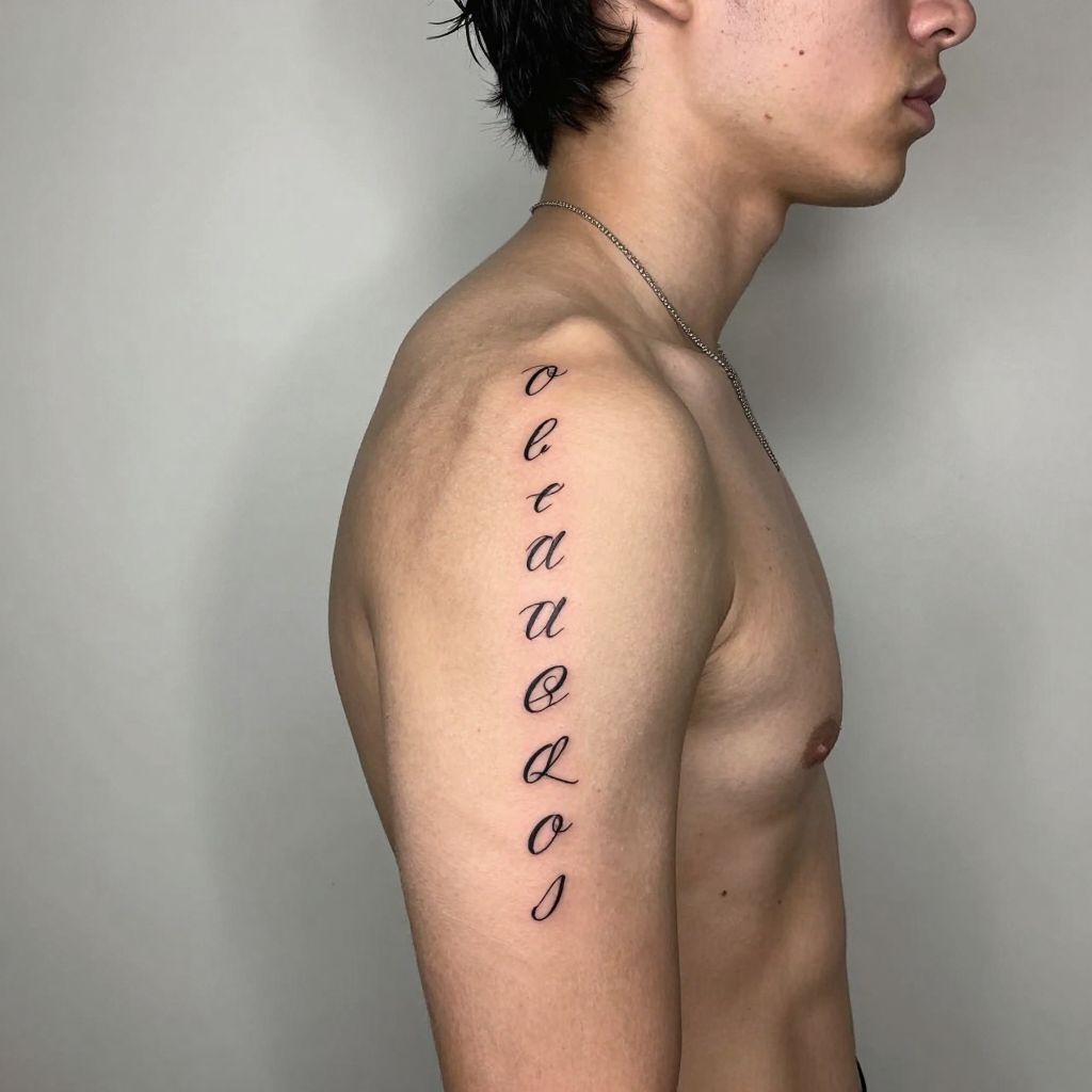 Vertical Name Spine Piece tattoo idea