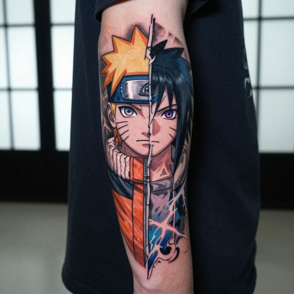 Naruto tattoo ideas - Naruto and Sasuke Split Portrait