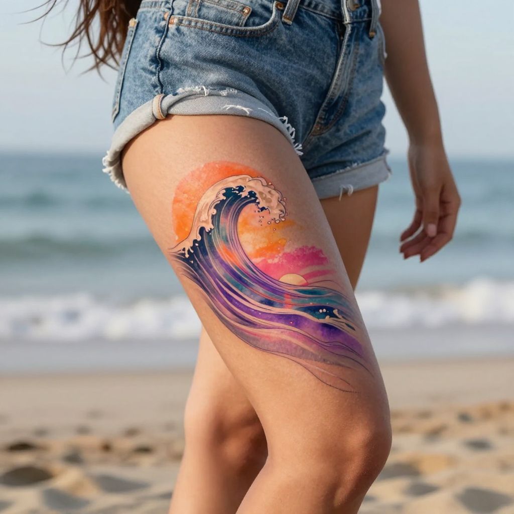 Ocean Wave with Sunset Colors