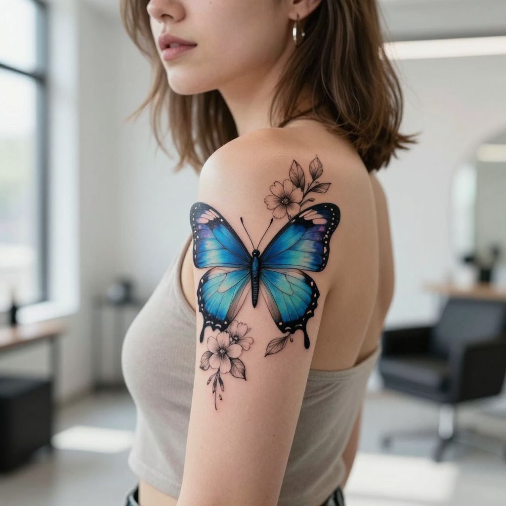 Intricate Butterfly with Floral Accents