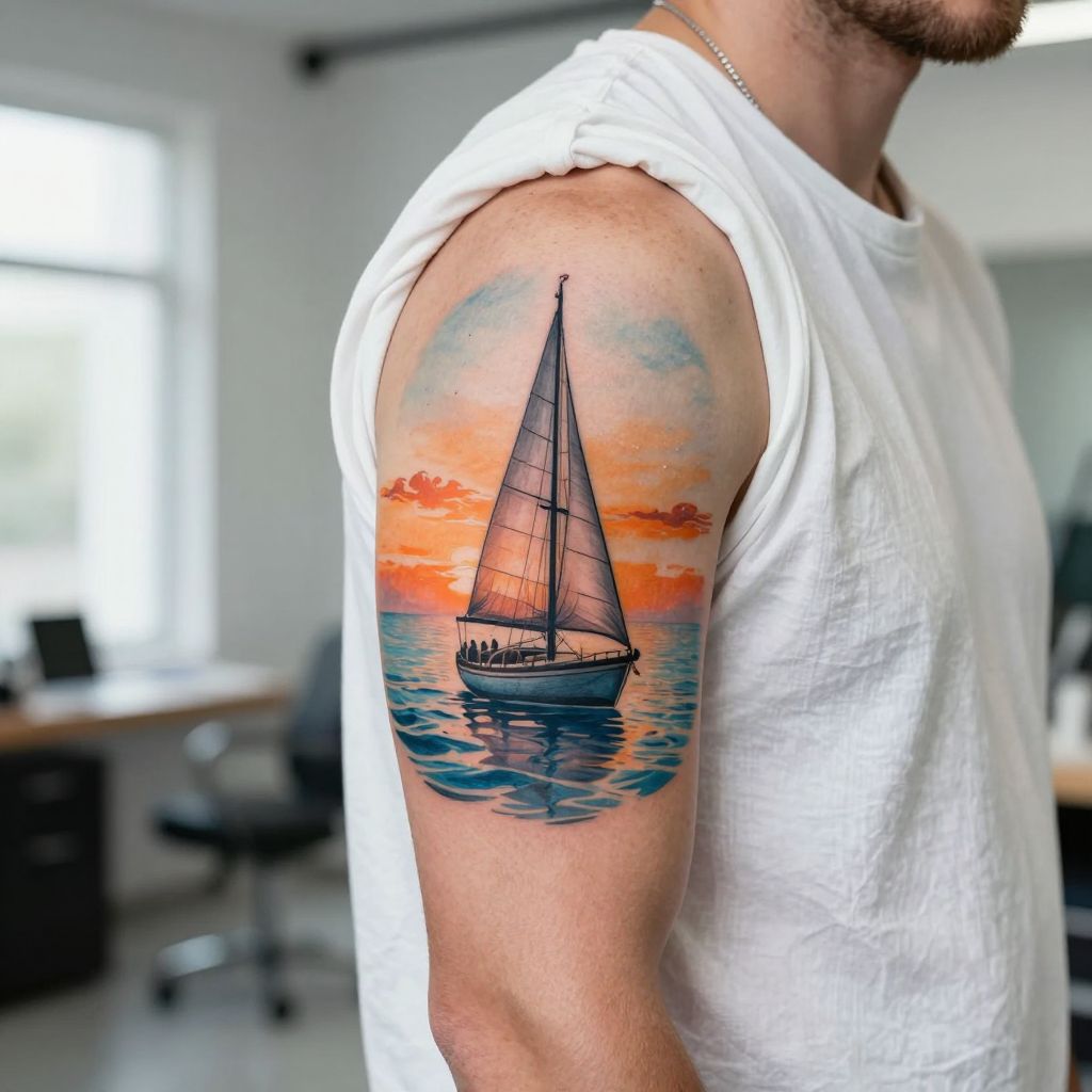 Sailboat Floating on Calm Waters