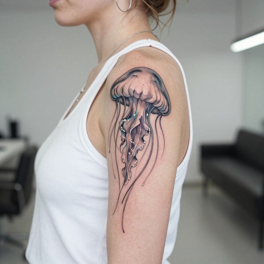 Jellyfish with Glowing Tentacles