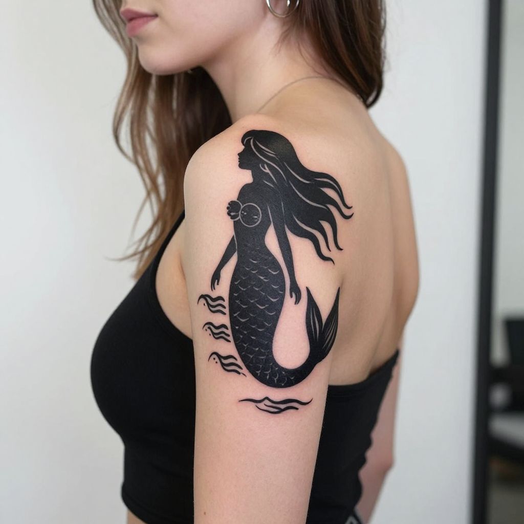 Mermaid Silhouette with Flowing Hair