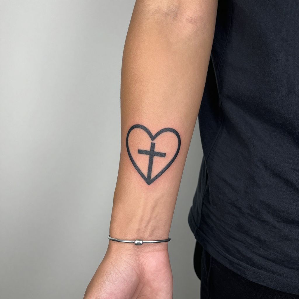 Law heart and cross tattoo idea