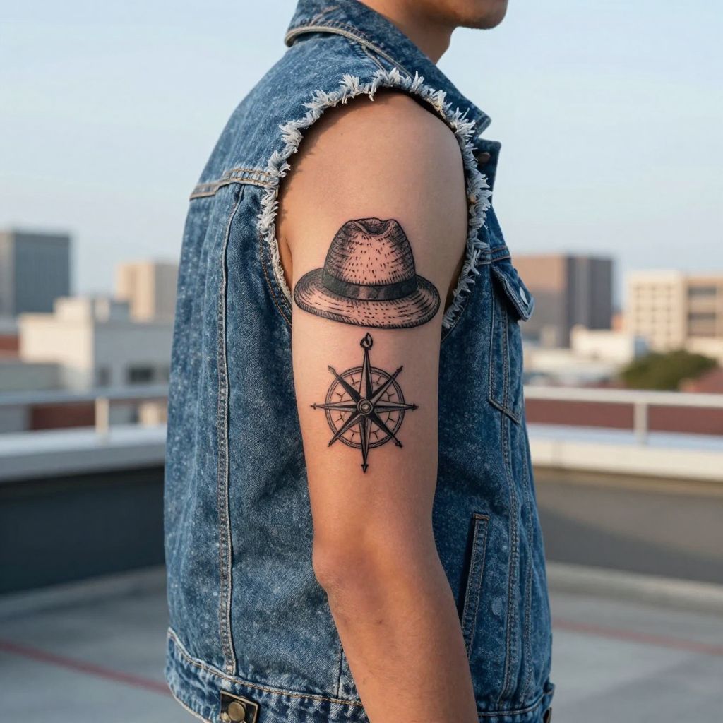 Straw Hat and Sea Compass tattoo idea