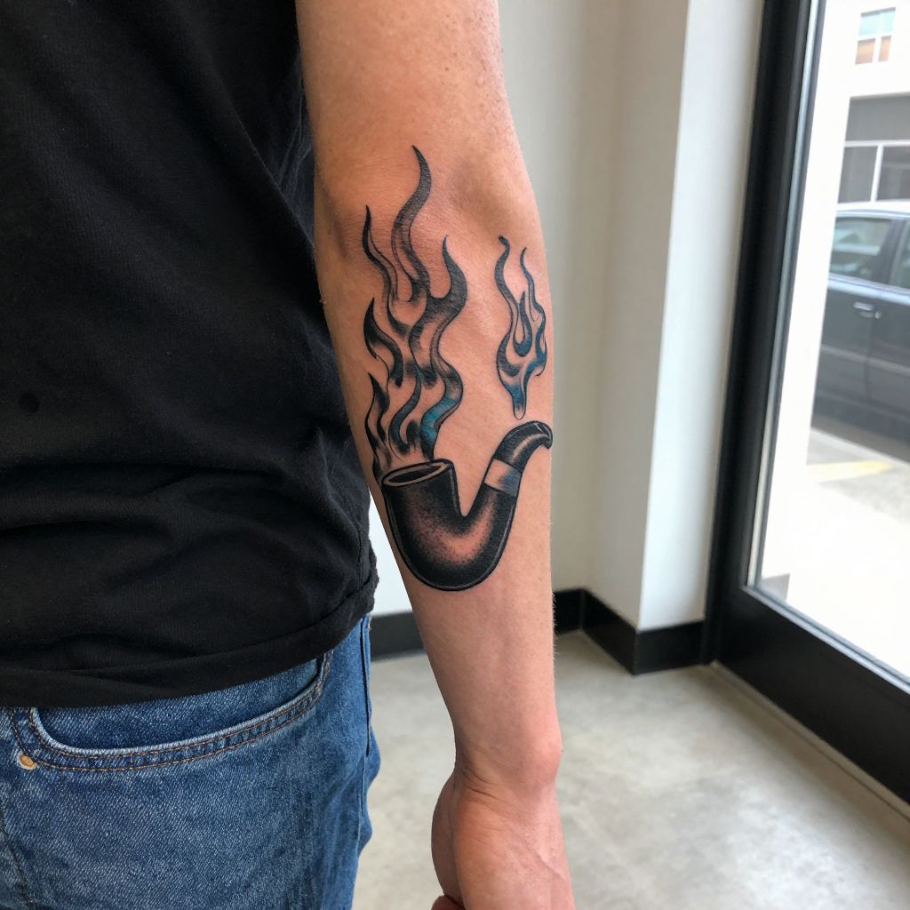 Sabo pipe and flames tattoo idea