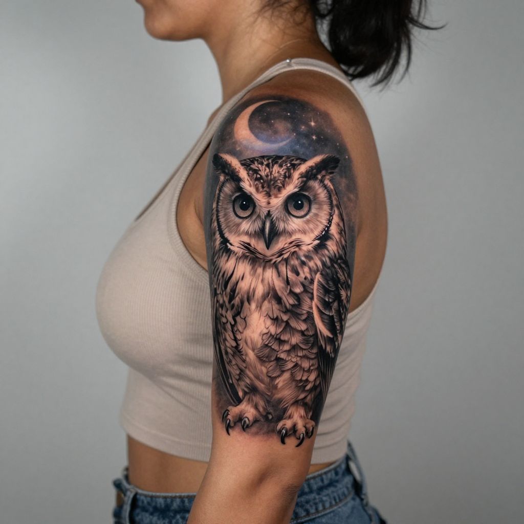 Realistic Owl with Night Sky Backdrop