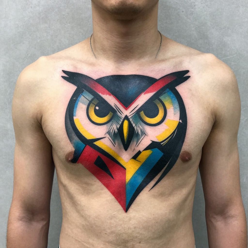 Abstract Owl Face with Color Blocks