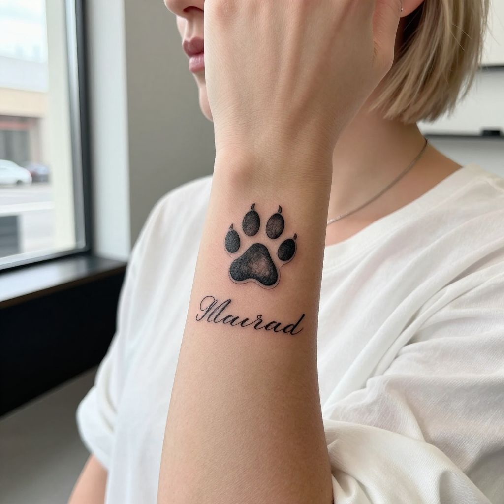 Paw Print with Name Script