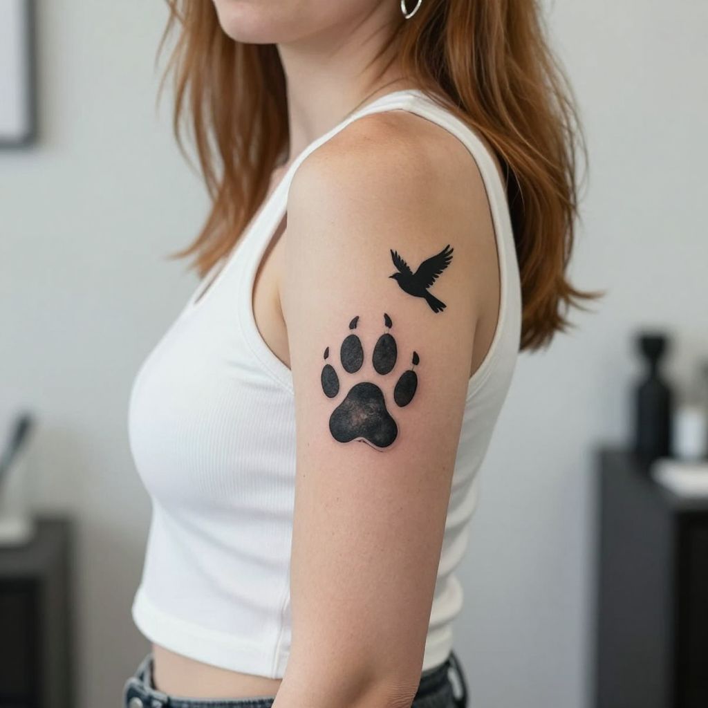 Paw Print and Bird Silhouette