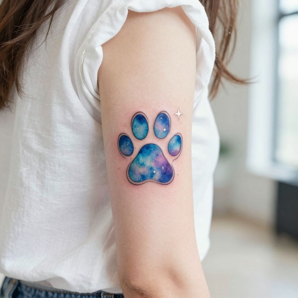 Watercolor Paw with Stars