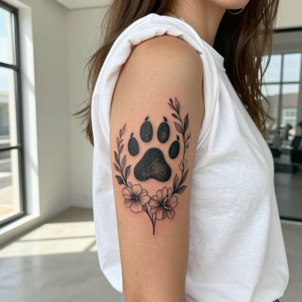 Paw Print with Floral Surround
