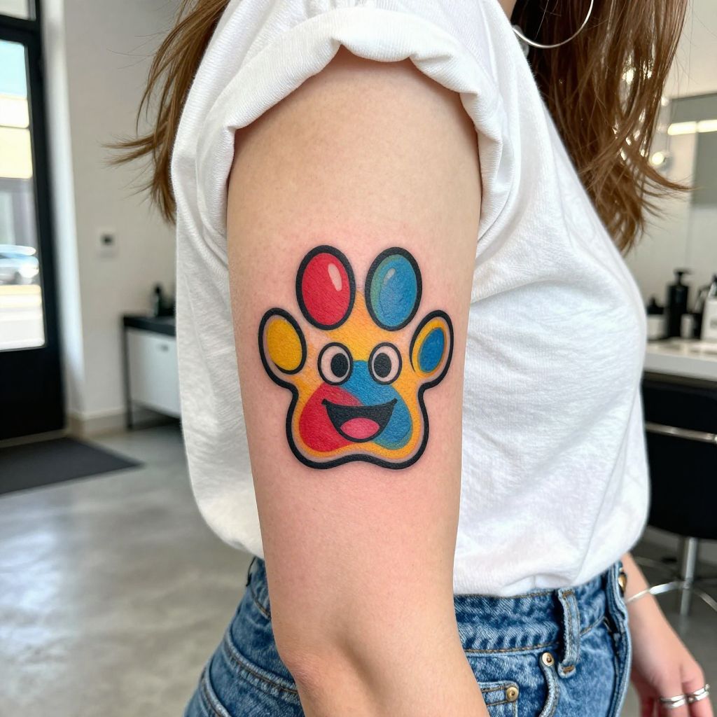 Cartoon Paw Print Character