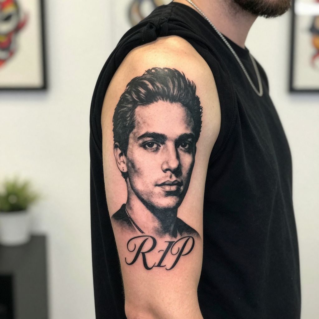 Portrait Silhouette with RIP Script
