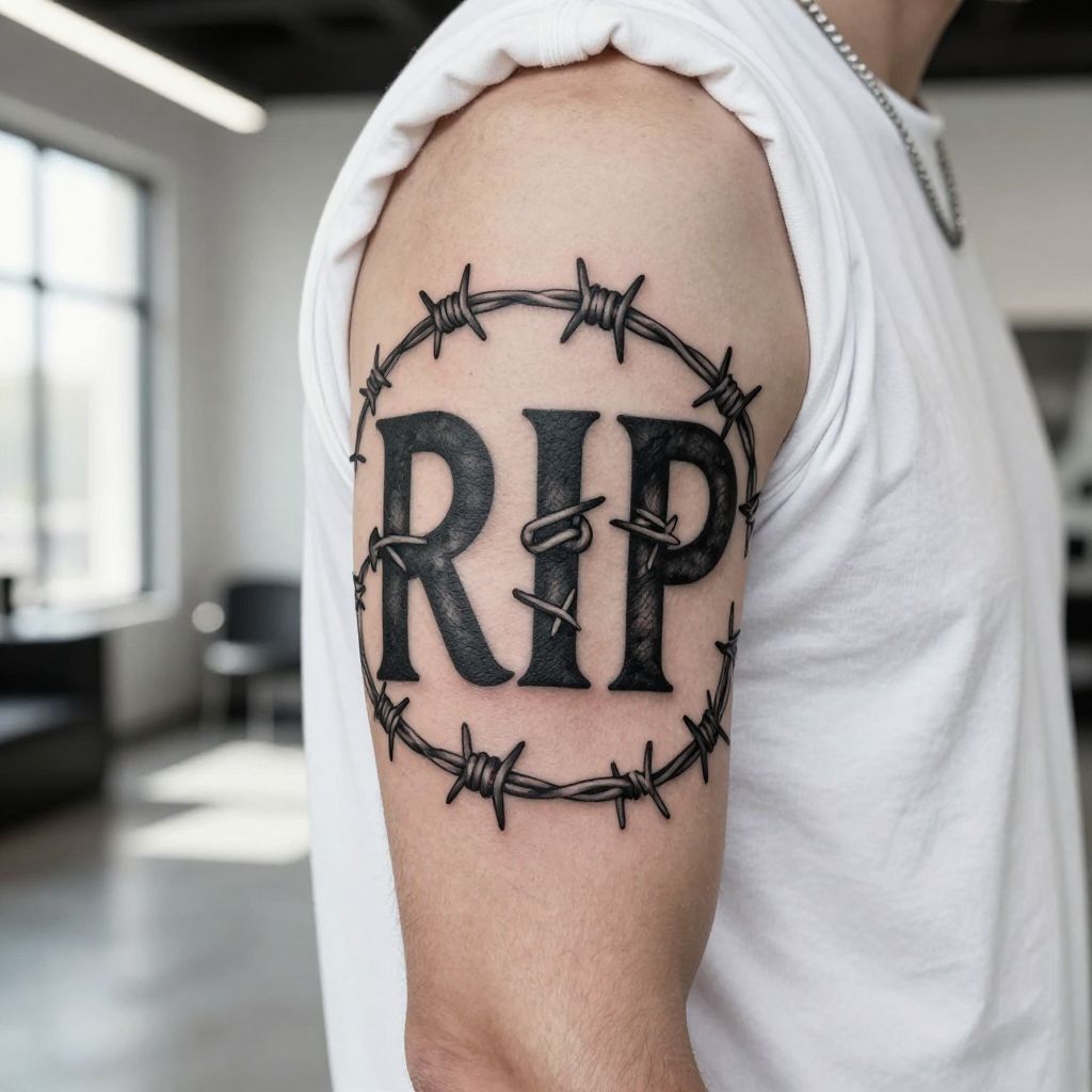 RIP Written With Barbed Wire Wrapping
