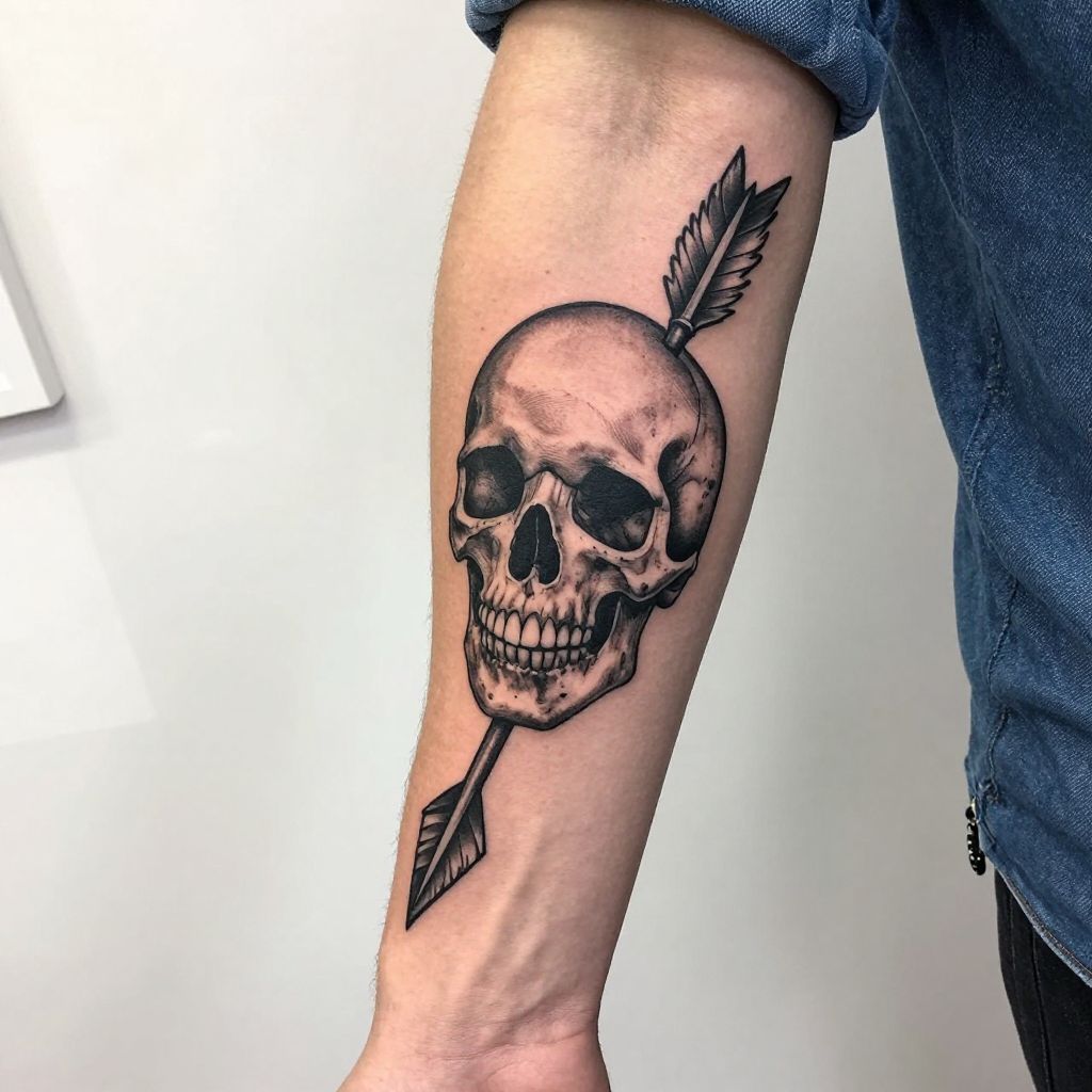 Sagittarius Arrow Skull Combo Tattoo