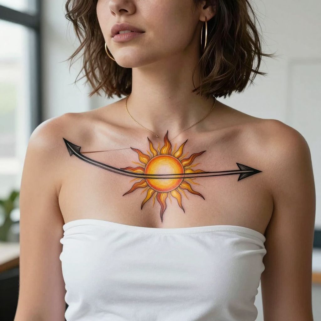 Sagittarius Sun and Arrow Combo Tattoo