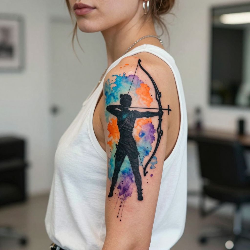 Watercolor Sagittarius Archer Tattoo