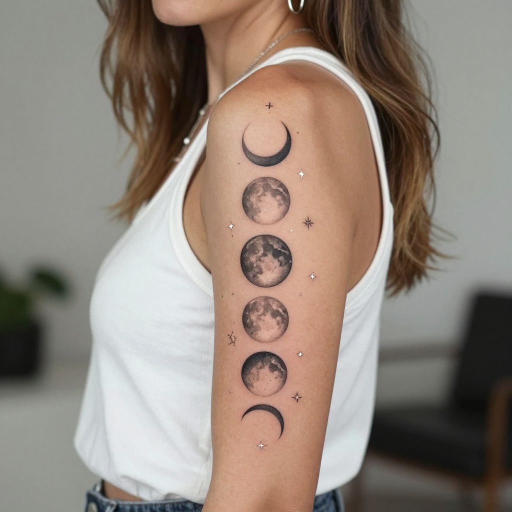 Cosmic Sagittarius Moon Phases Tattoo