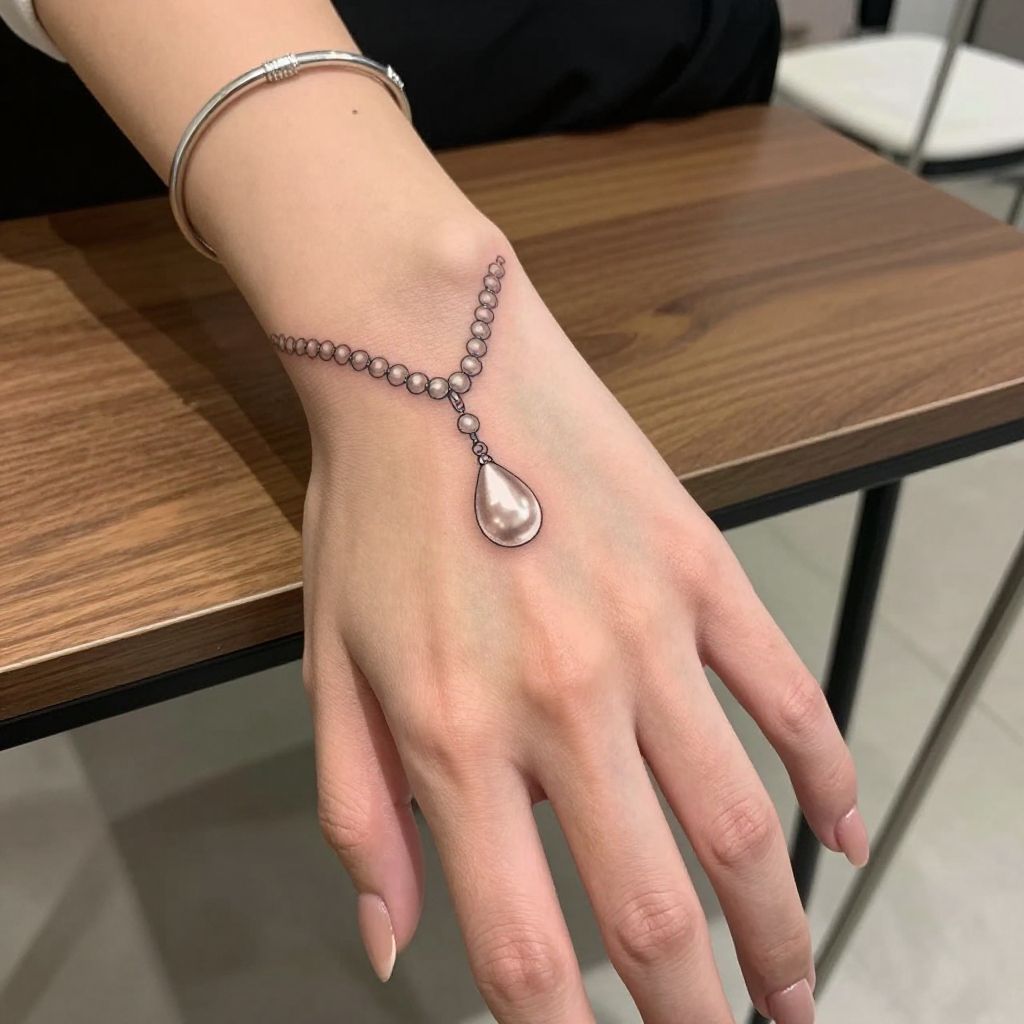 Pearl Droplet Tattoo on the Hand