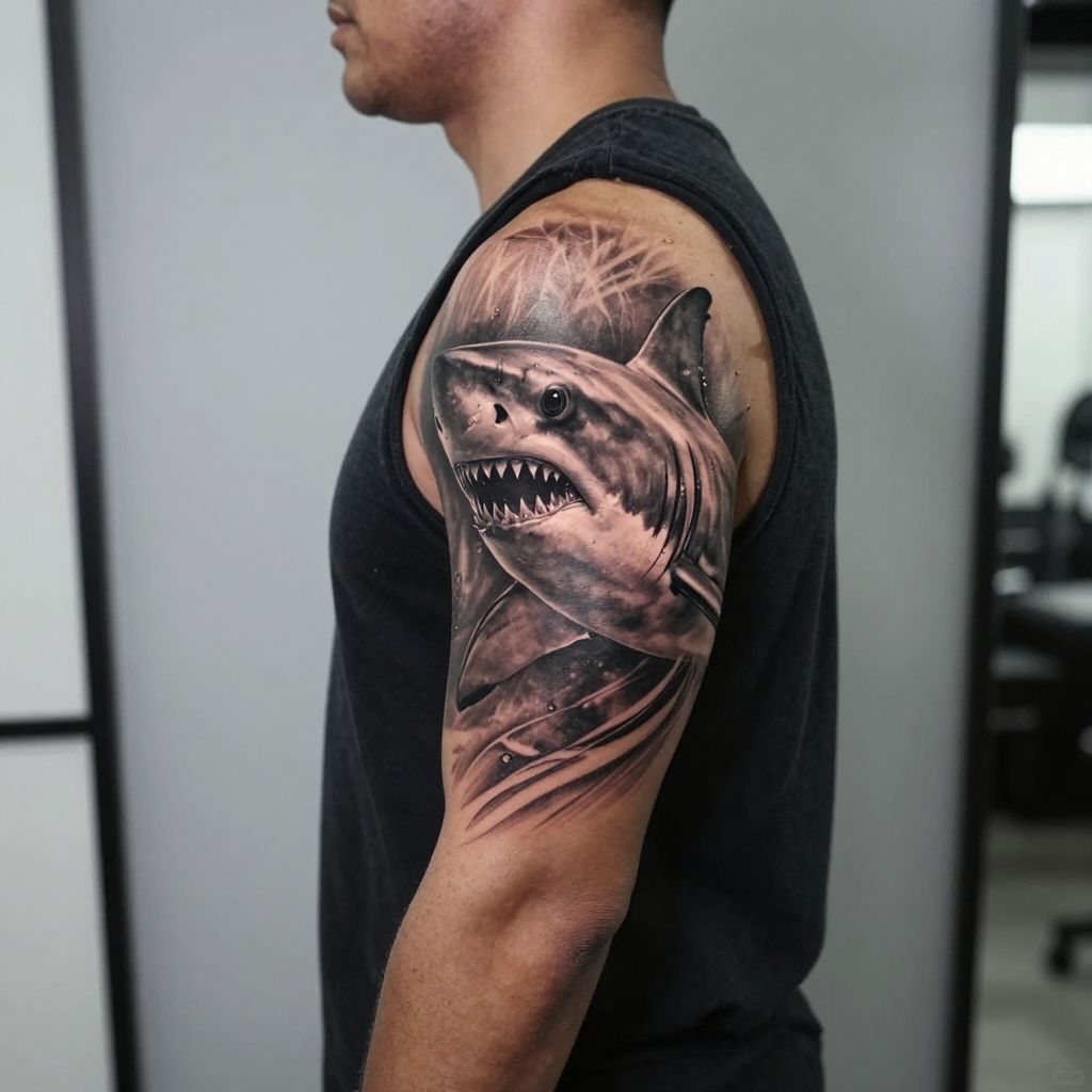Realistic Great White Shark tattoo