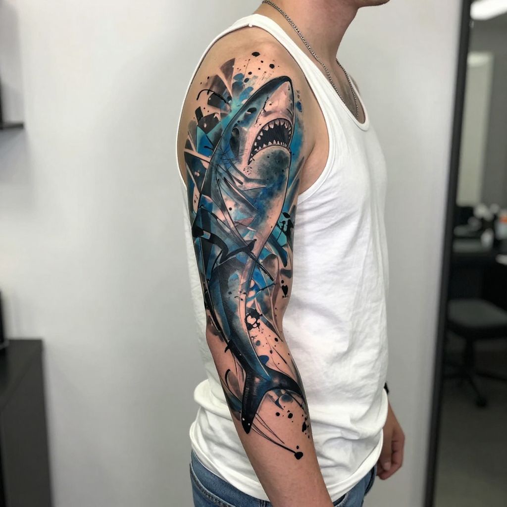 Abstract Shark Splash tattoo