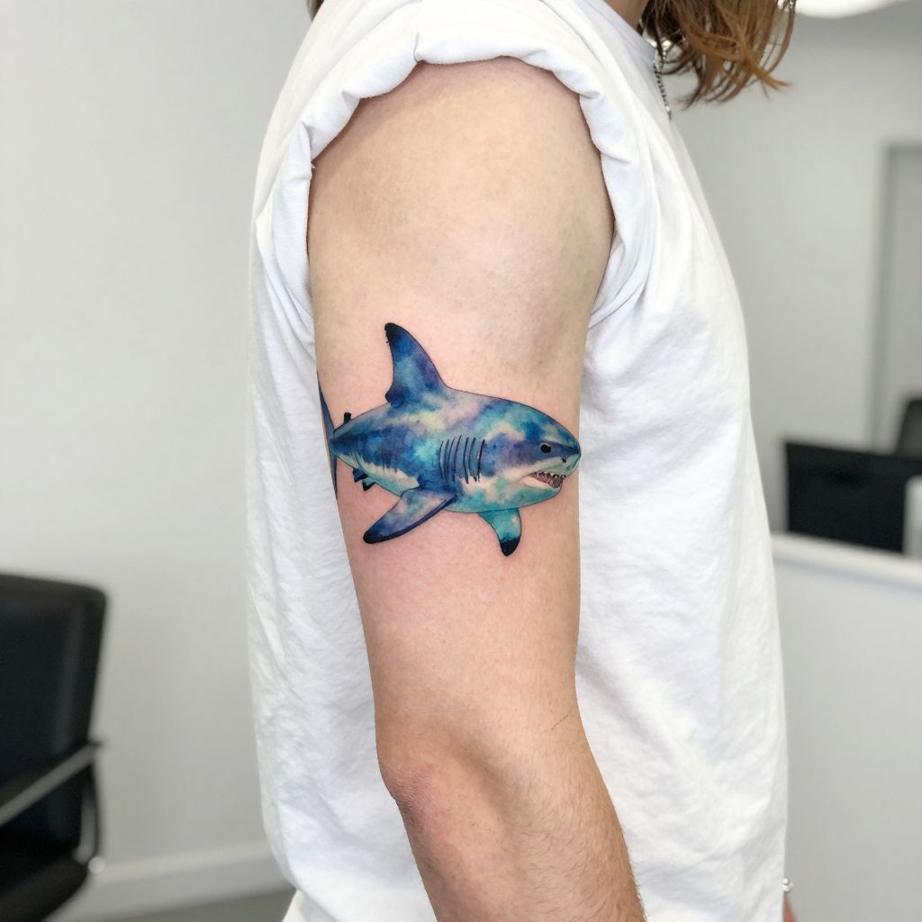 Watercolor Shark Tattoo