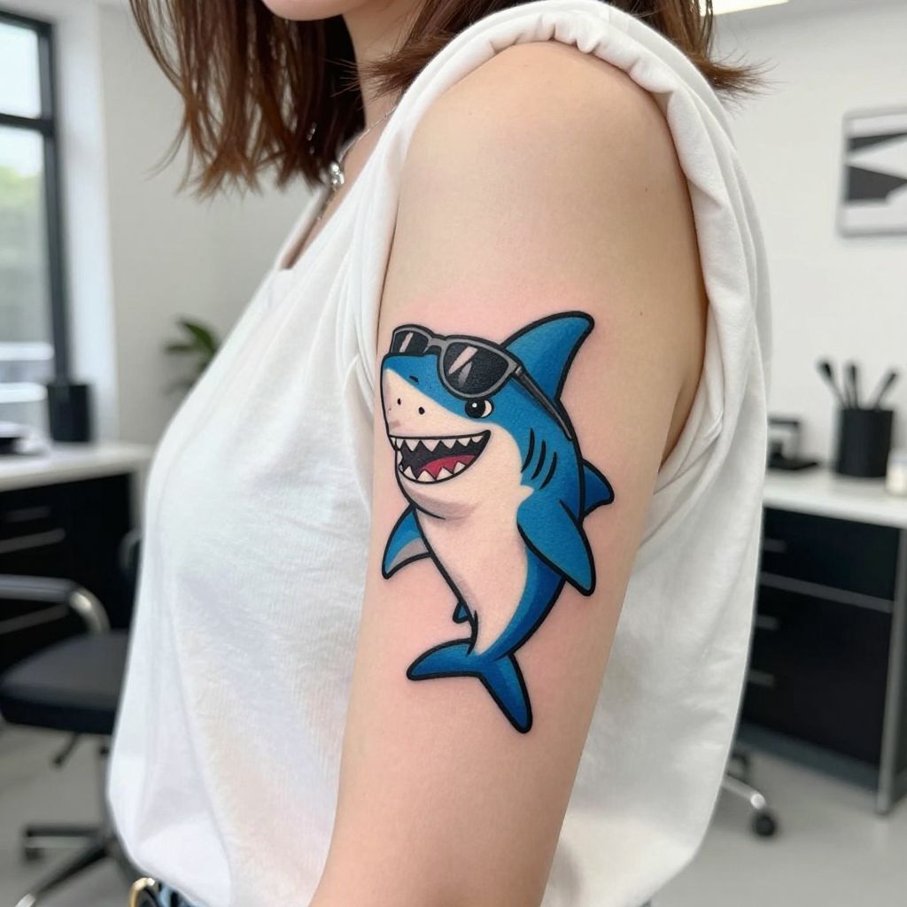 Cartoon Shark with Personality tattoo