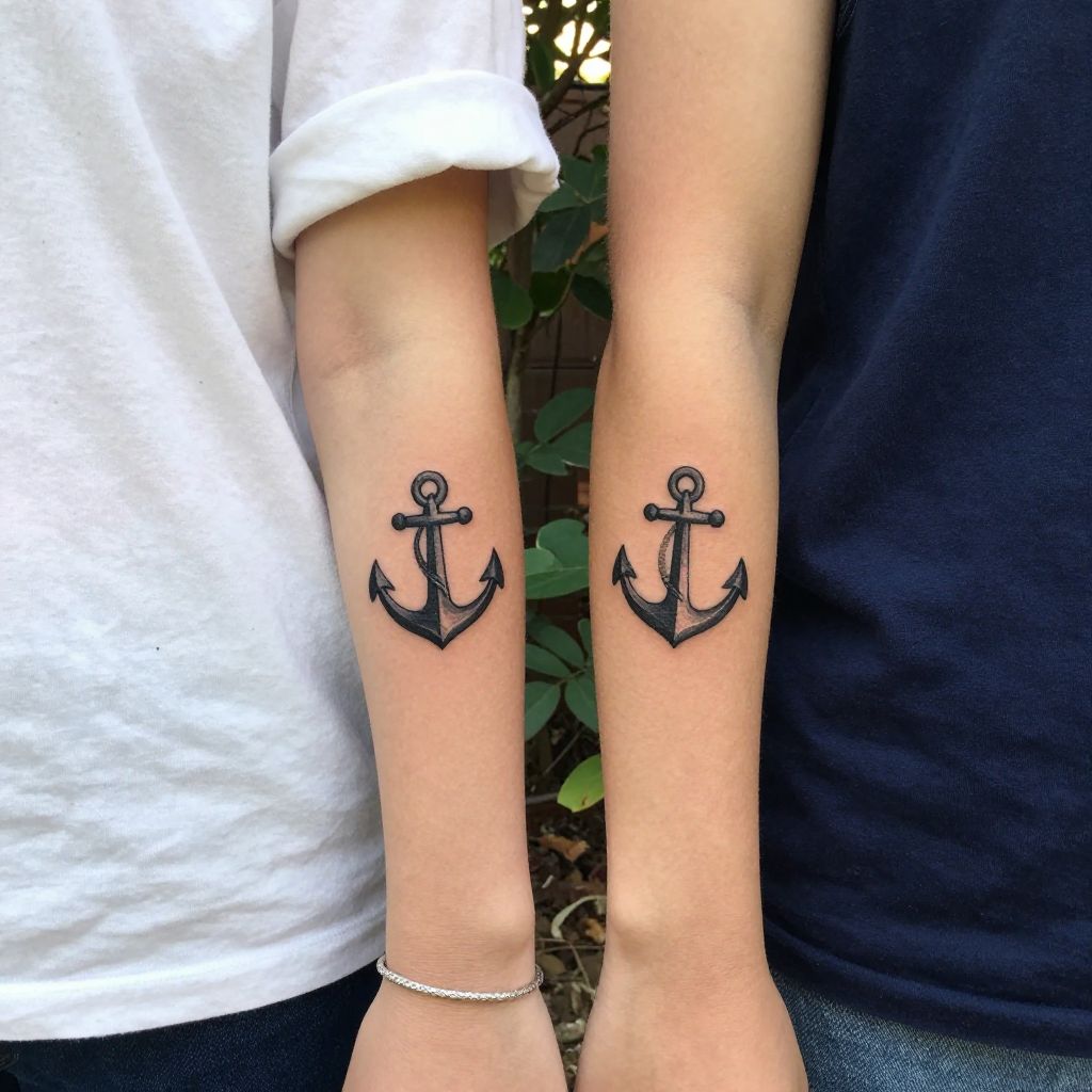 Tiny matching anchors sibling tattoo idea