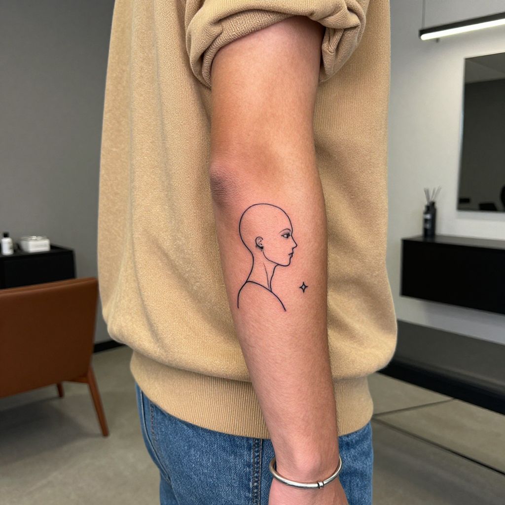 Matching line art portraits sibling tattoo idea