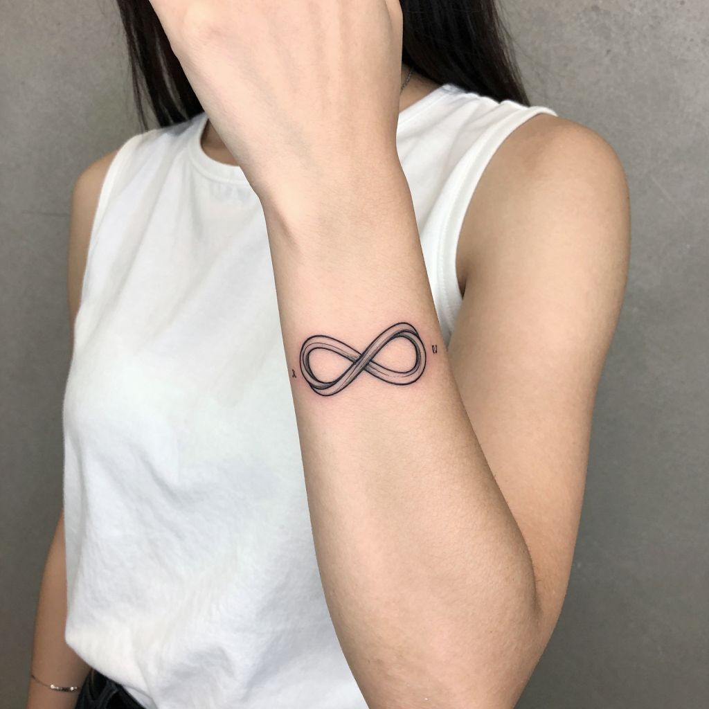 Minimalist infinity knot sister tattoo idea