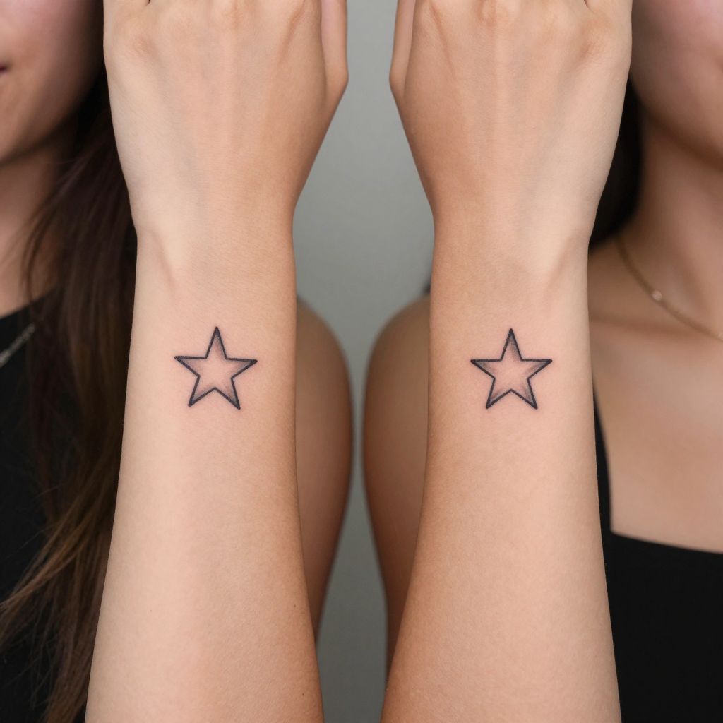 Tiny matching stars sister tattoo idea