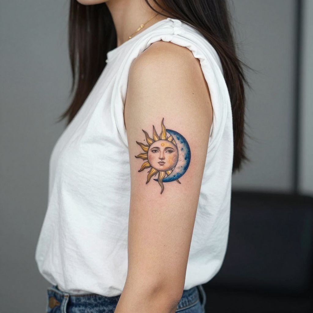Sun and moon pair sister tattoo idea