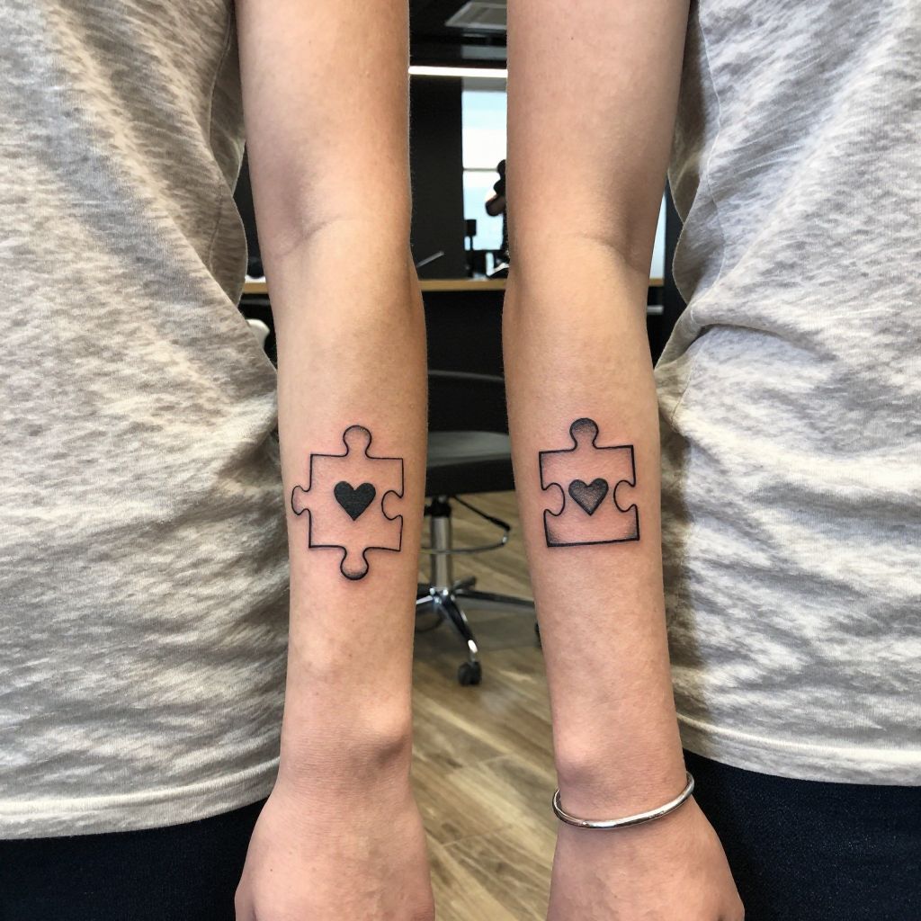 Two puzzle pieces sister tattoo idea