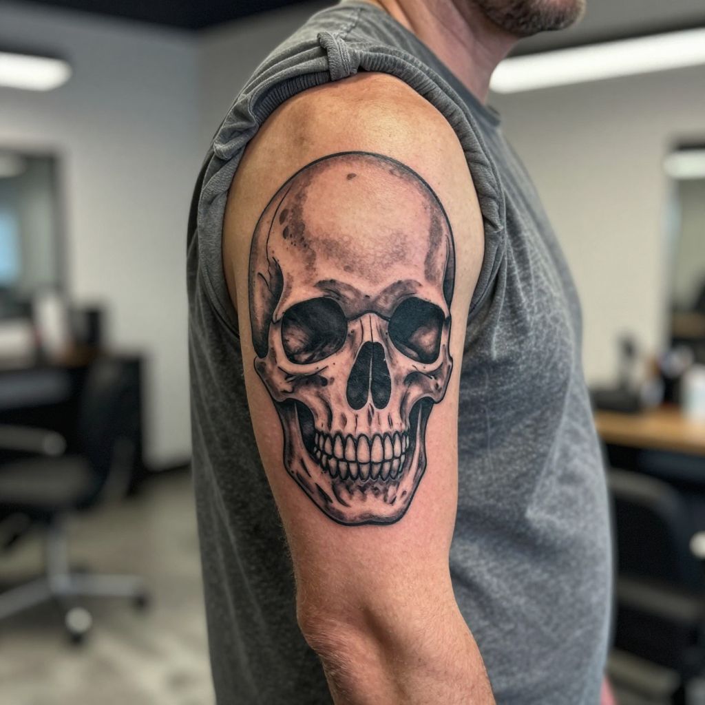 Classic Human Skull tattoo idea