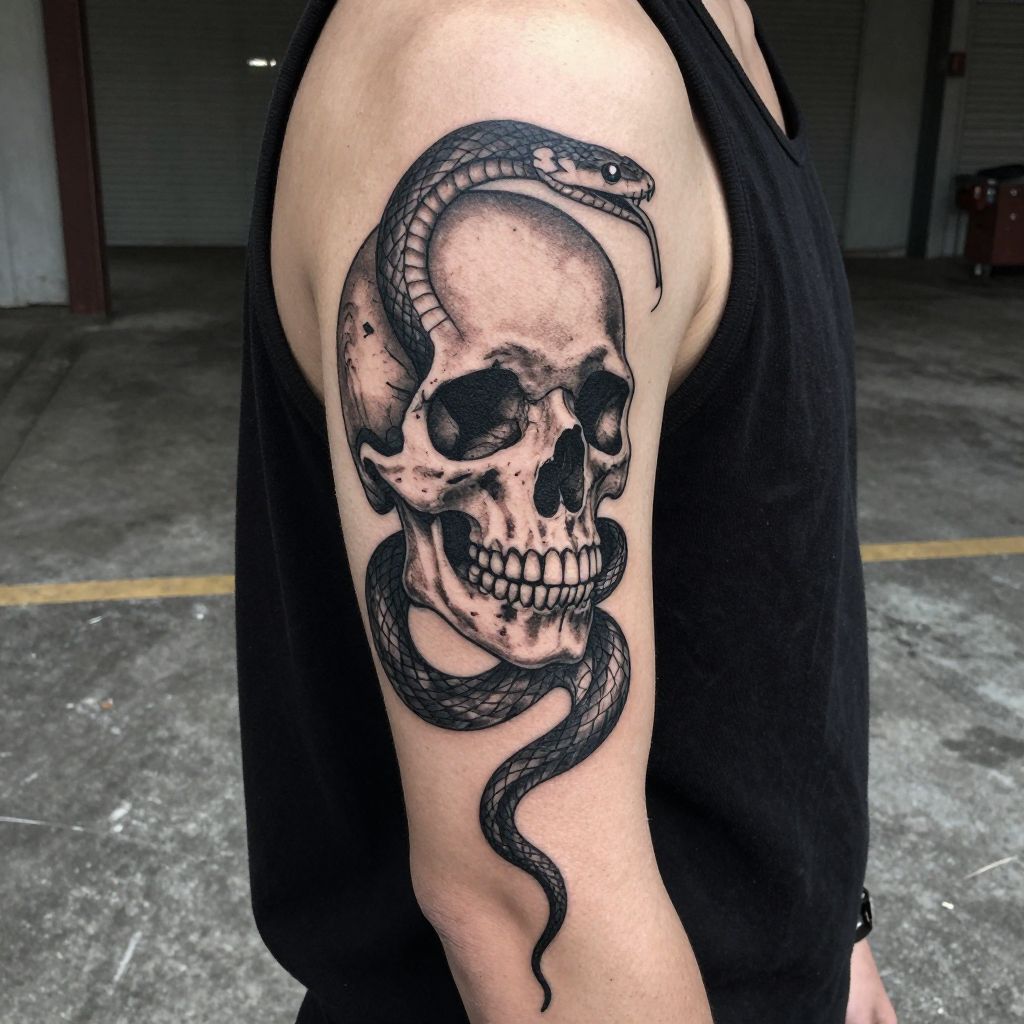 Skull With Snake tattoo idea