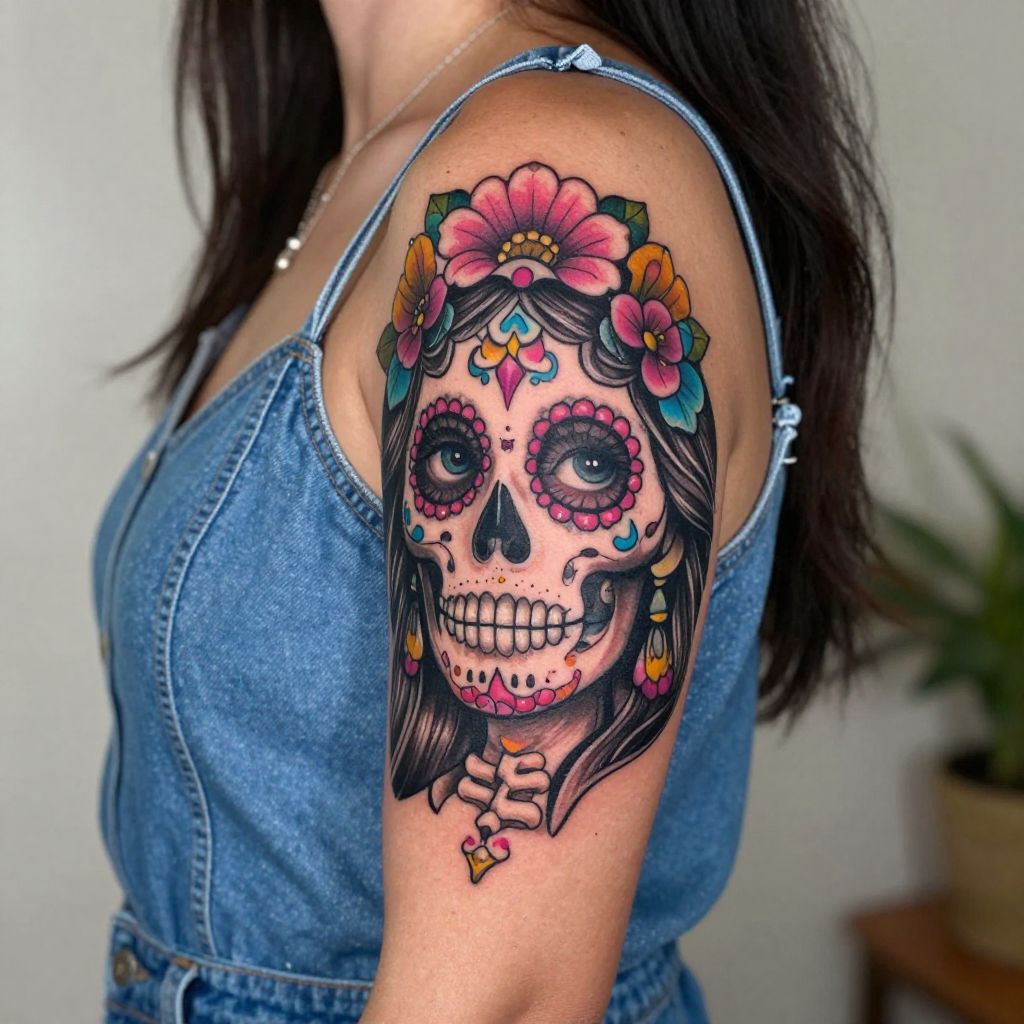 Sugar Skull Woman Face tattoo idea
